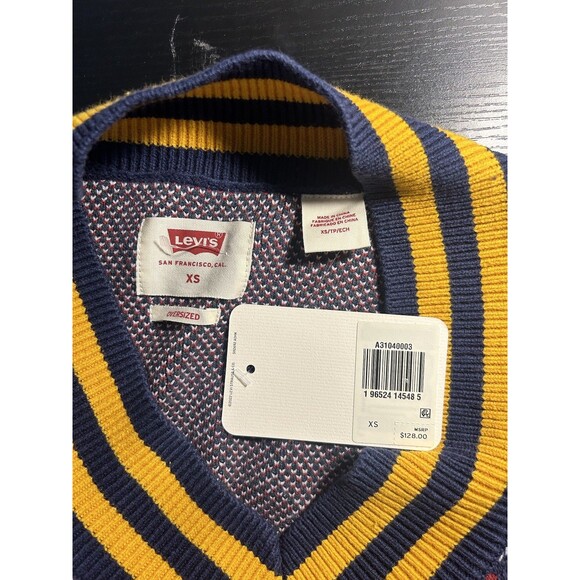 New Levis Stay Loose V-NECK SWEATER Mens Oversized Fit Multi Color Sz XS - Picture 4 of 5